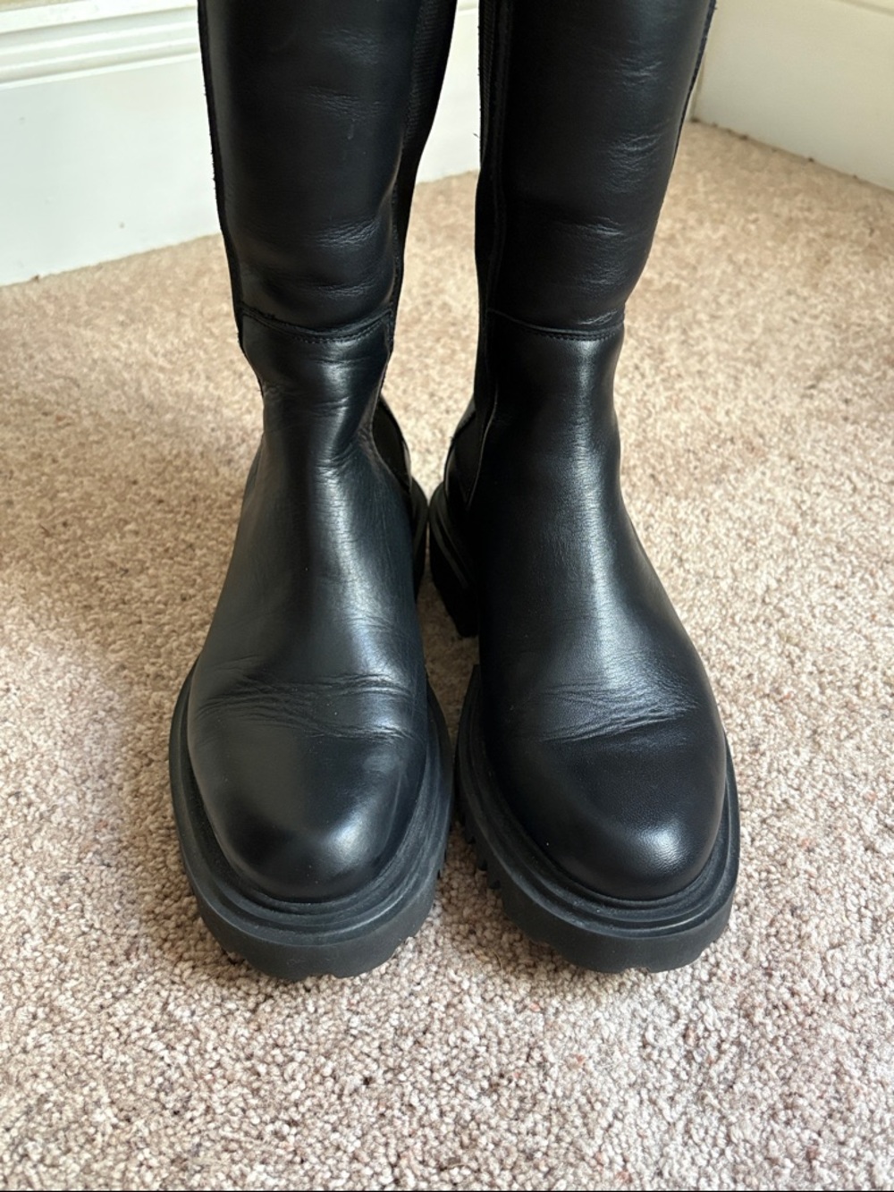 AllSaints Maeve Black Leather Knee High Lug Sole Boots Size 37 designer comfy - Picture 5 of 11